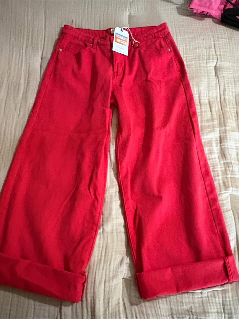 Wide Leg Red Jeans Cali1850 13 or size 10- Flare Style